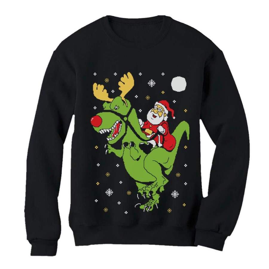 T-Rex Santa Ride Ugly Christmas Women Sweatshirt