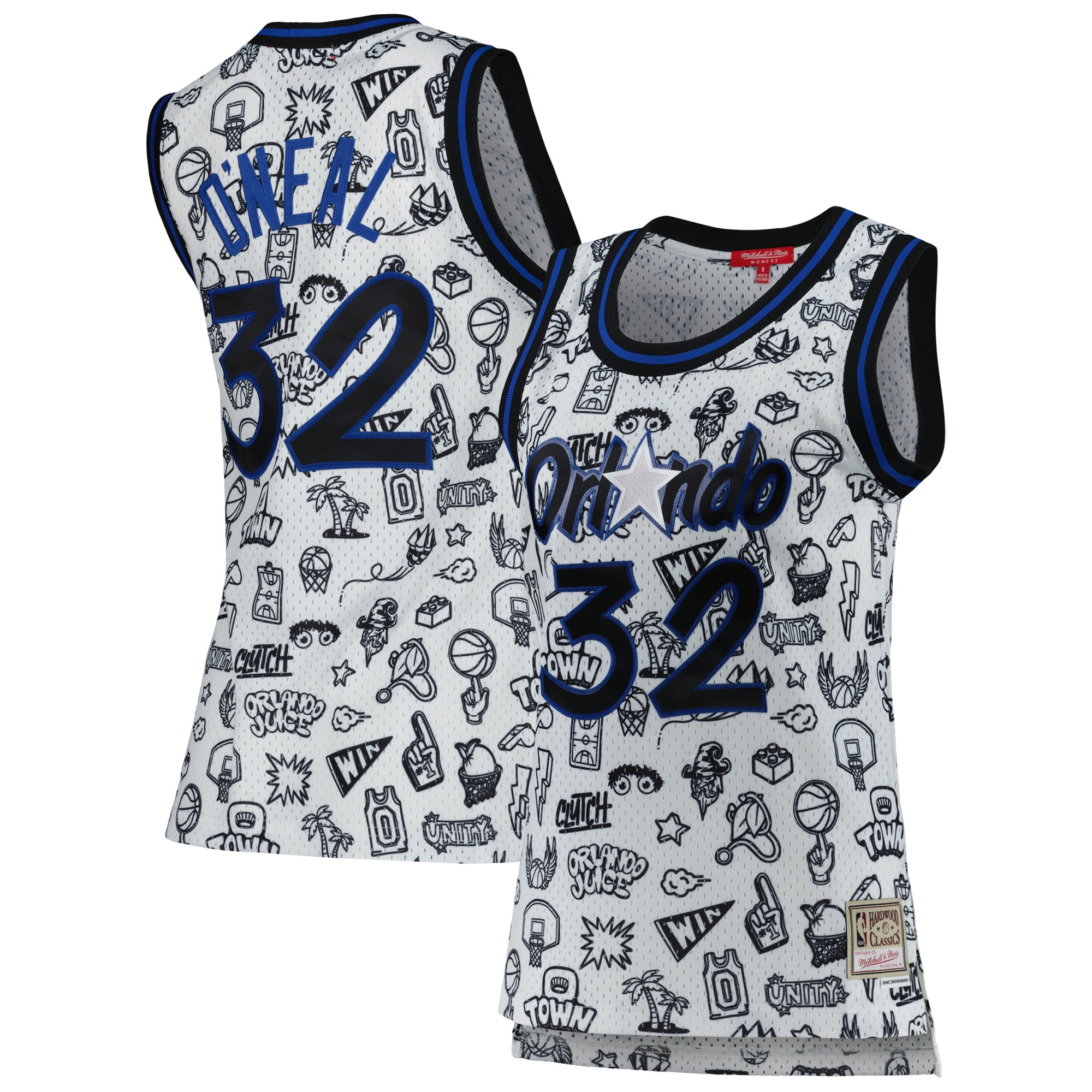 Shaquille O'Neal Orlando Magic Mitchell & Ness Women's 1994 Doodle Swingman Jersey – White