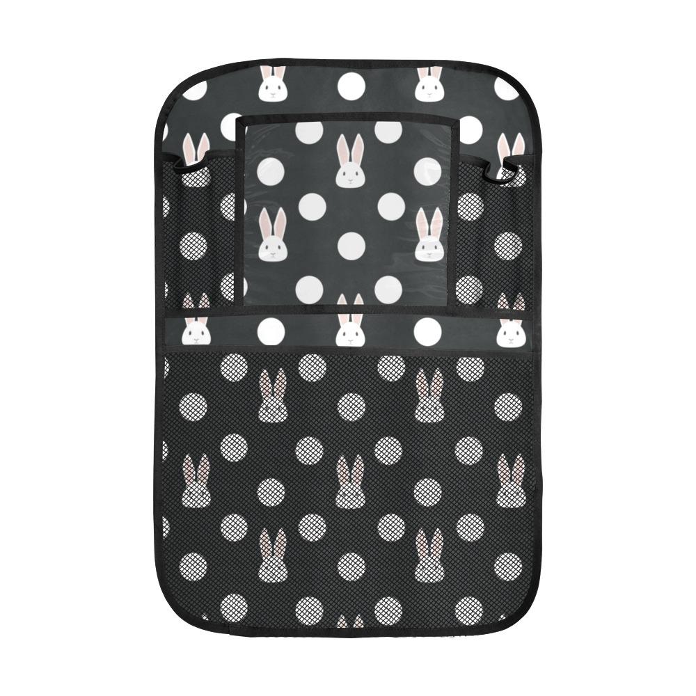 Cute White Rabbit Polka Dots Black Background Car Seat Back Organizer