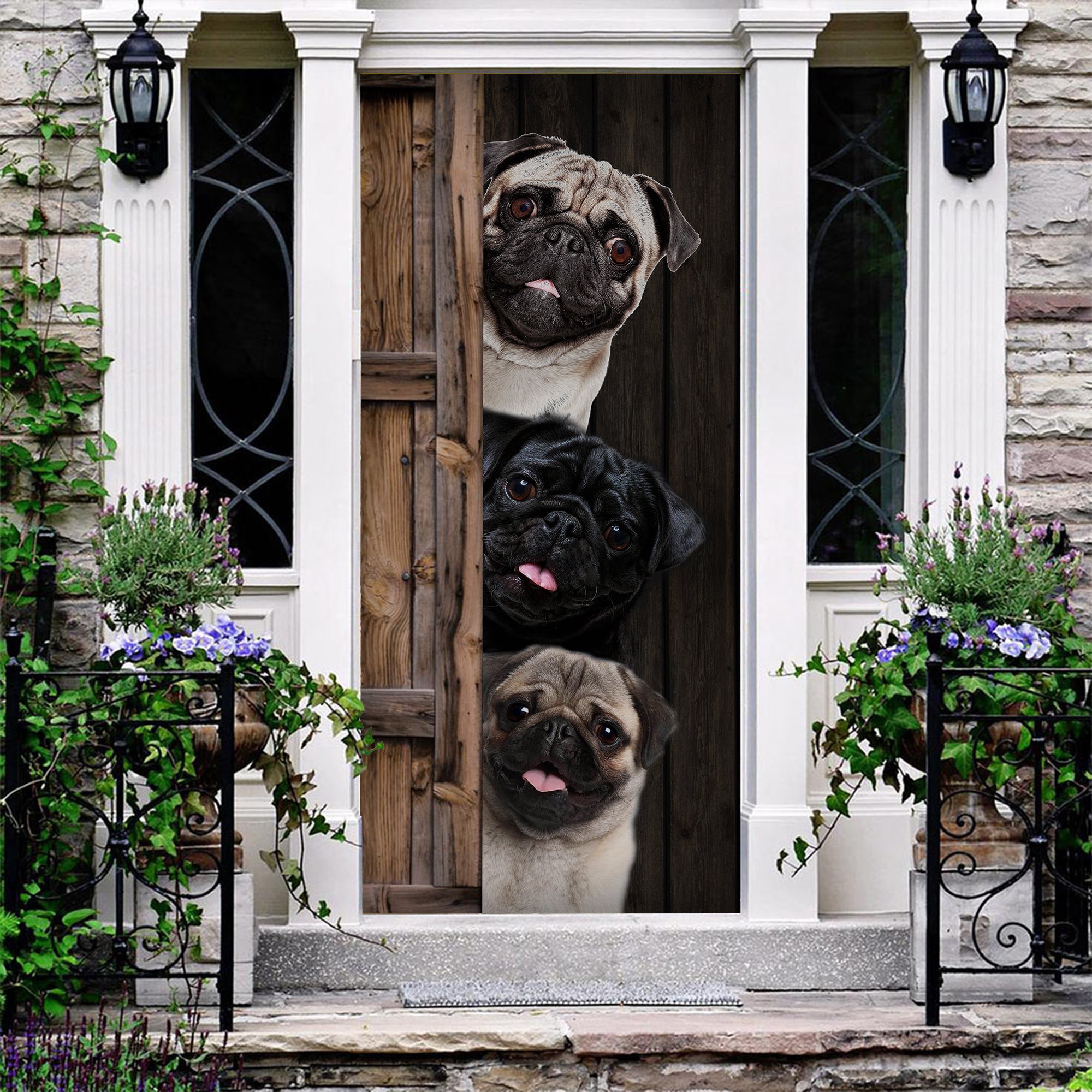 Tmarc Tee Three Pugs Cute Christmas Door Cover Christmas Gift Home Decor