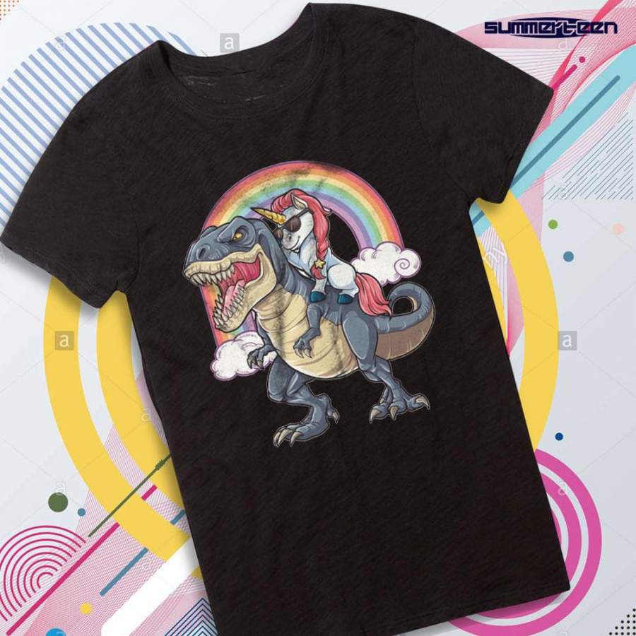 Unicorn Riding T Rex Dinosaur Women’S T Shirt