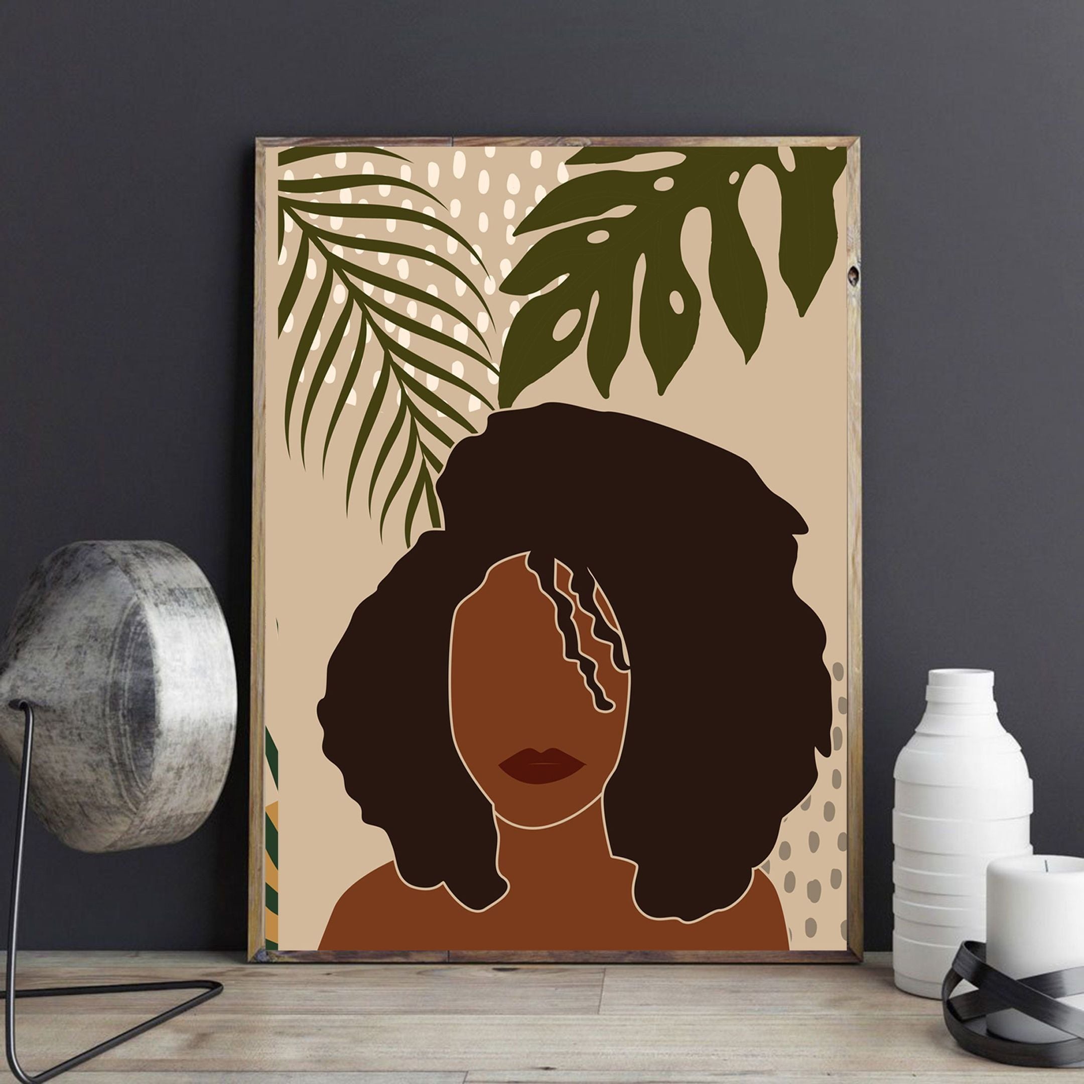 Afro Black Woman Art Female Portrait Drawing Black Woman Poster Canvas ...