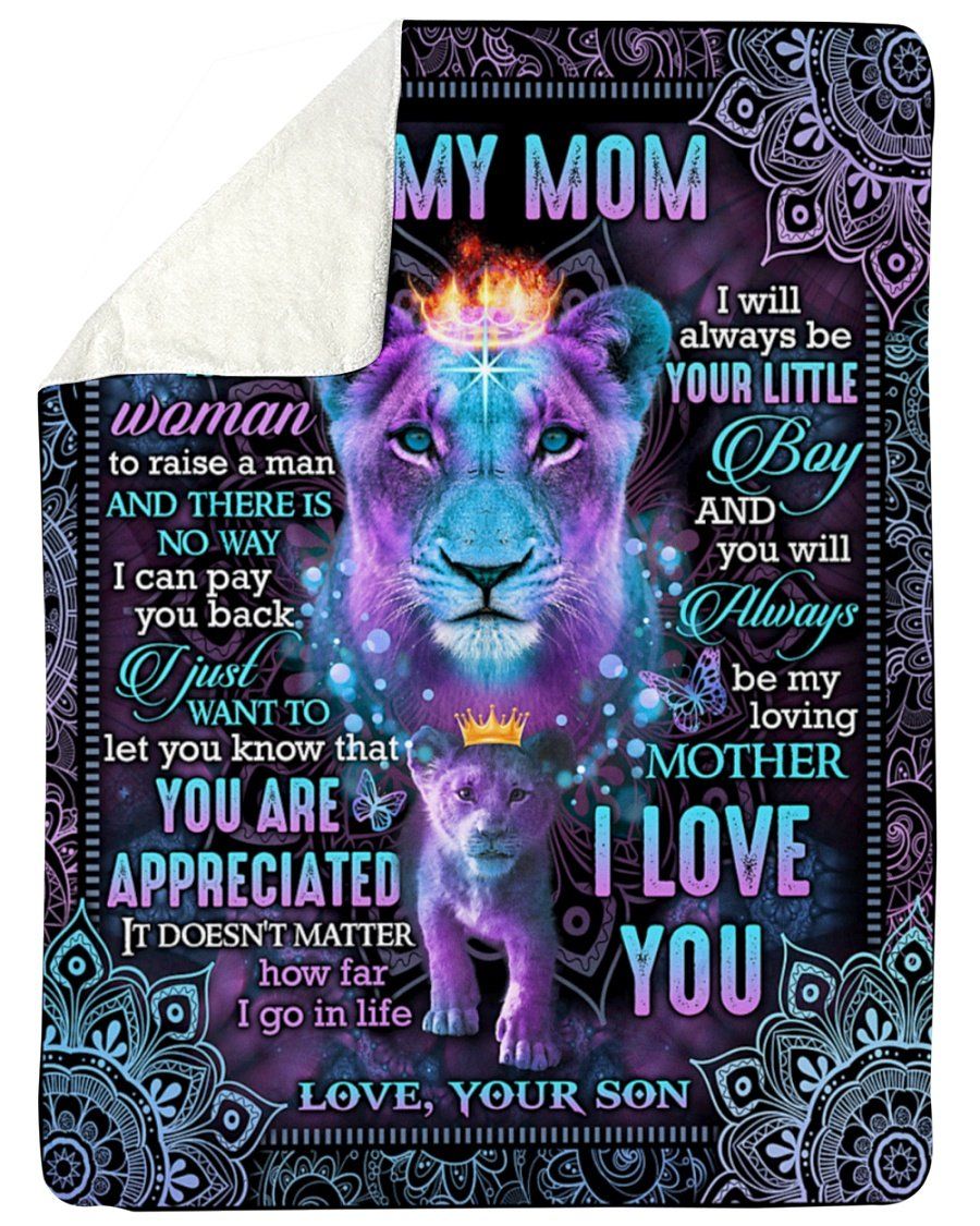 You Are Appreciated Purple And Black Mandala Lion Son Gift For Mama Sherpa Blanket