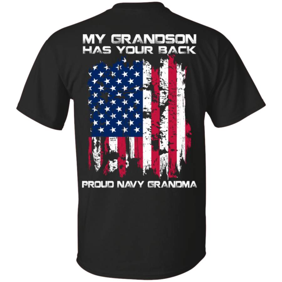 AGR My grandson has your back pround navy grandma t shirt, ls, sweatshirt