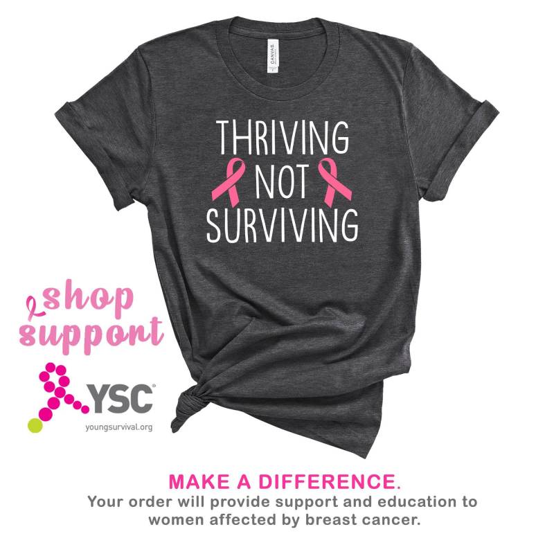 Crushtee Breast Cancer Thriving Not Surviving, Shirt, Tank Top, Hoodie, Pink Ribbon Warrior Shirt Long Sleeve Hoodie