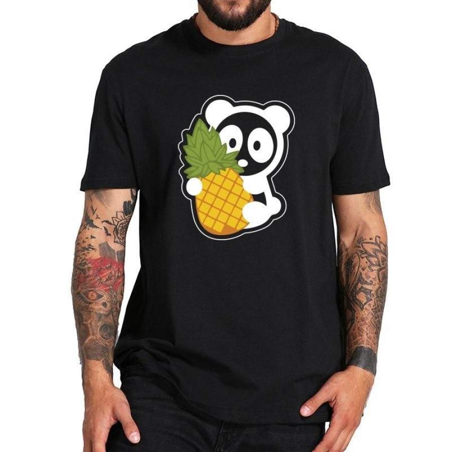 Panda Pineapple Print Tshirt Men Cartoon Cute Graphic Design Short Sleeve Shirt Pure Cotton O-neck Casual T Shirt