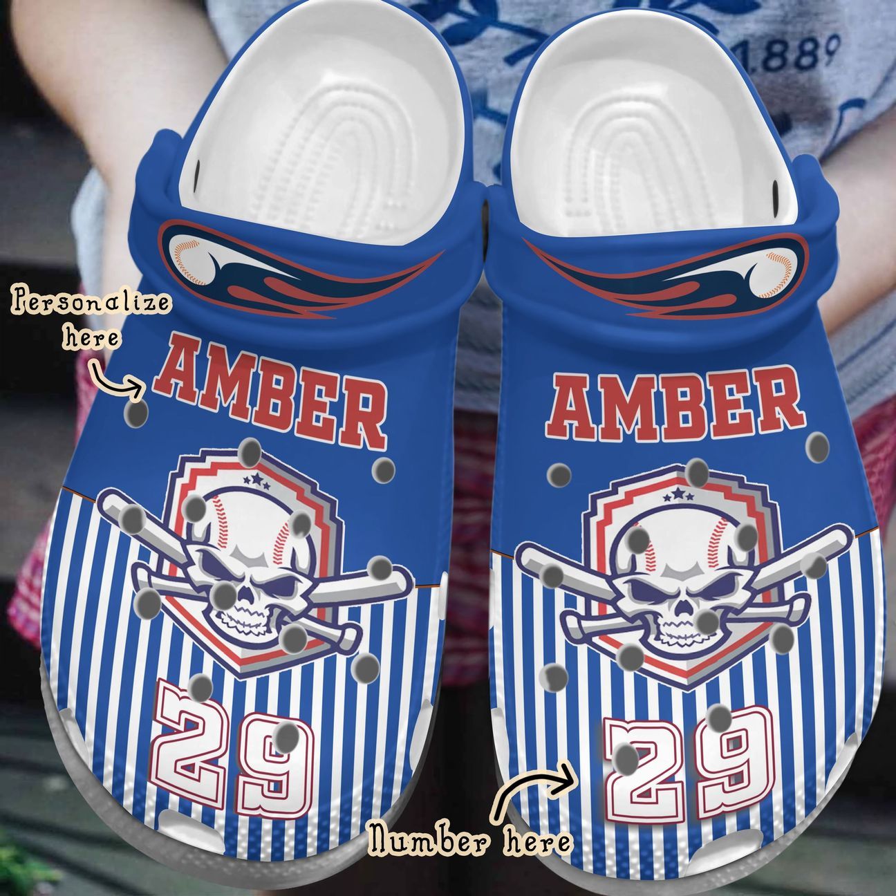 Baseball Personalized Clog, Custom Name, Text, Color, Number Fashion Style For Women, Men, Kid, Print 3D Skull Baseball