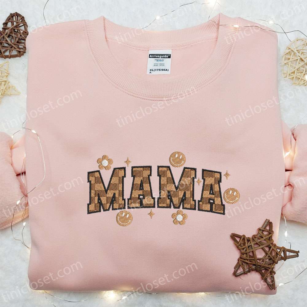 Vintage Checkered Mama Embroidered Shirt, Mother’s Day Embroidered Hoodie, Best Holiday Gift Idea – Small Gifts Great Love