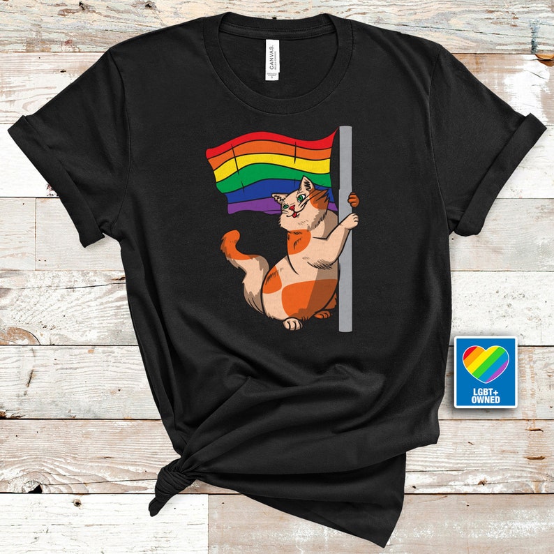 Rainbow Pride Flag Cat Tshirt, Gay Pride Lgbtq Shirt, Trans T Shirt, T Shirt For Gay, Lgbt Shirt