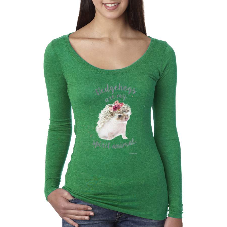 Hedgehogs Are My Spirit Animal Cute Wild Hedgehog Animal Lover Womens Scoop Long Sleeve Top