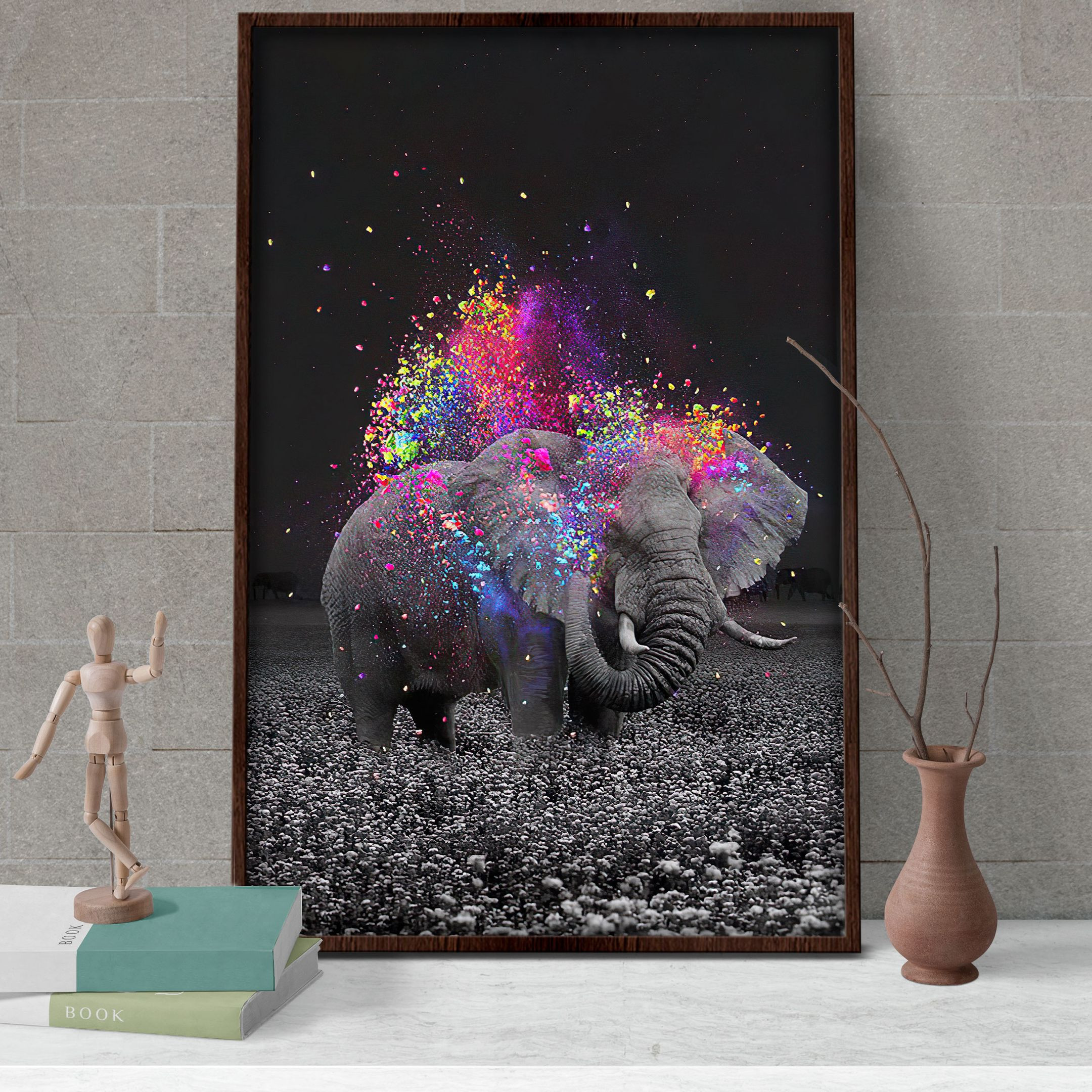 B0306 T373 Elephant With Color Splash Poster & Canvas