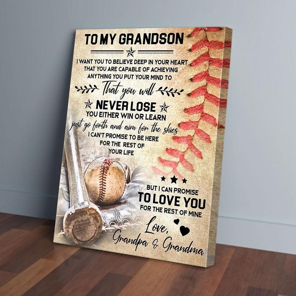 To My Grandson Baseball Wall Art Canvas Gift For Family, Wall Art Decor, Canvas Print, Home Decor