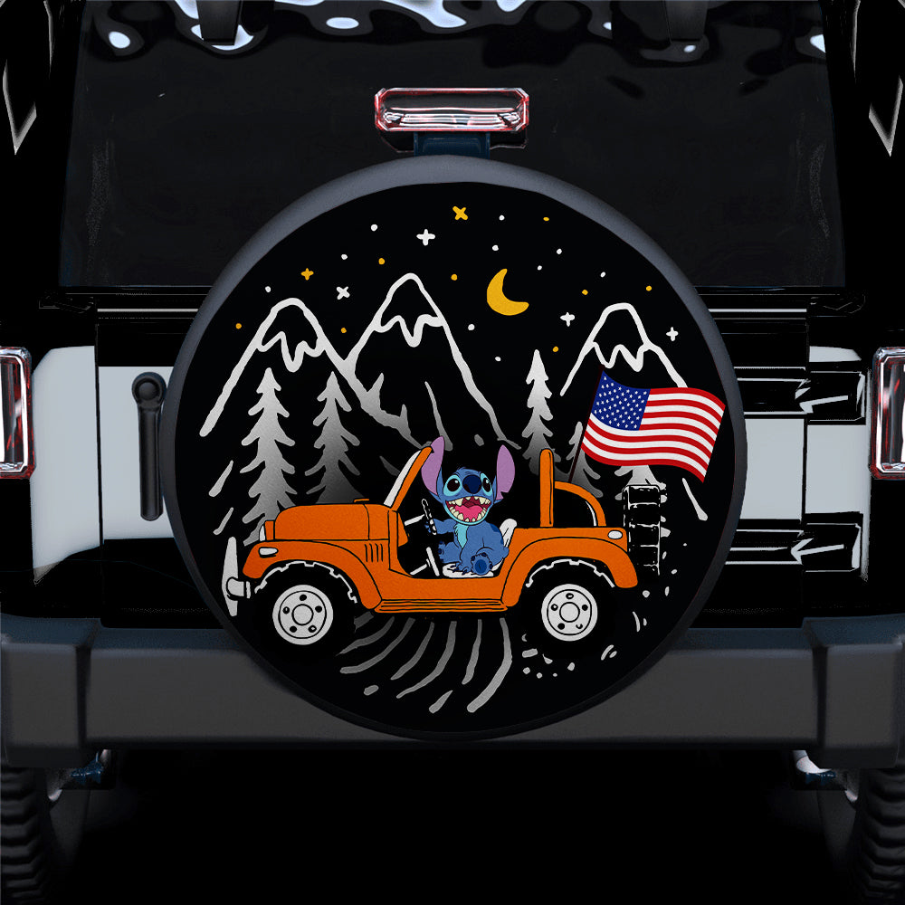 Stitch American Flag Ride Jeep Starry Night Orange Car Spare Tire Covers Gift For Campers