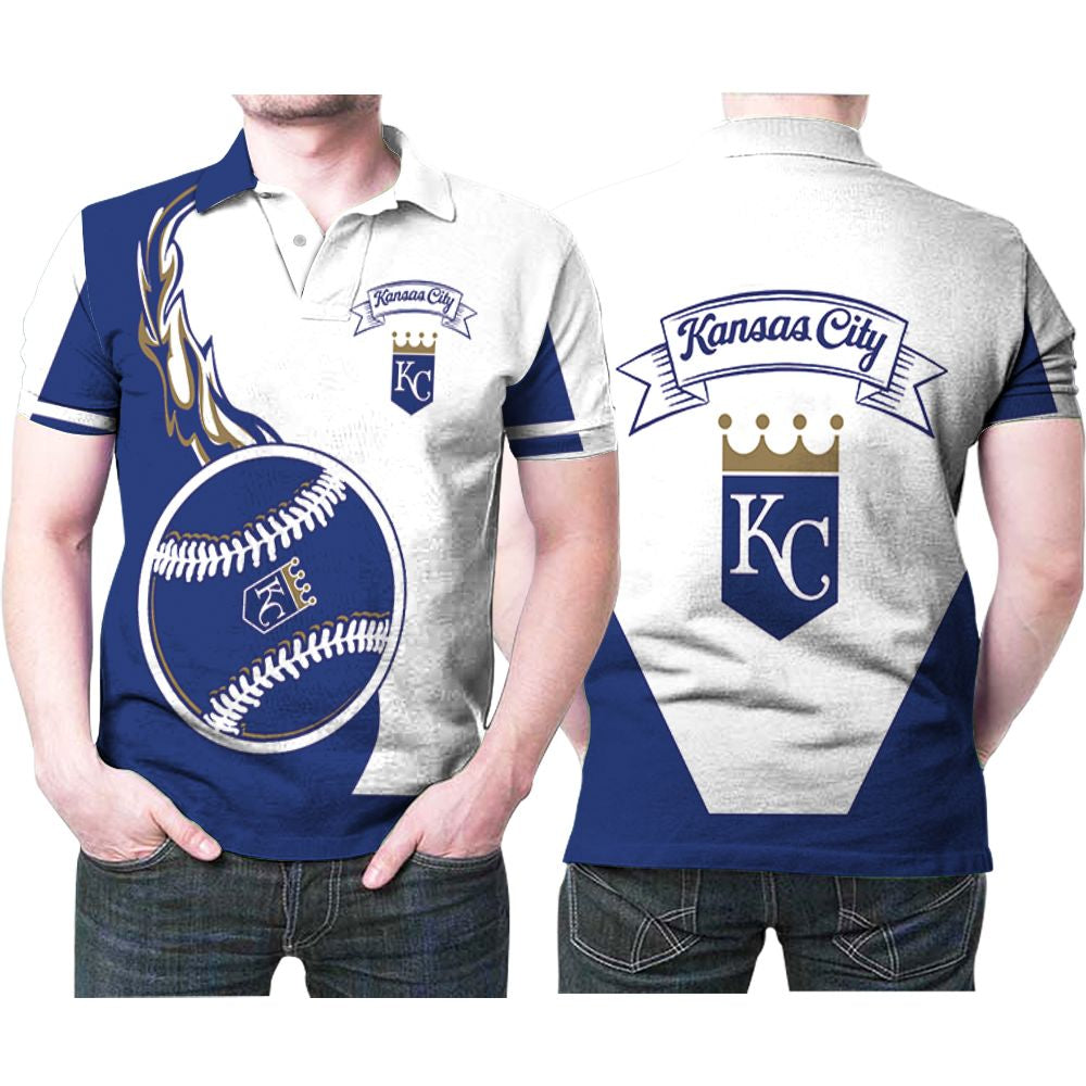 Kansas City Royals Logo Fire Ball 3D Printed Gift For Kansas City Royals Fan Polo Shirt