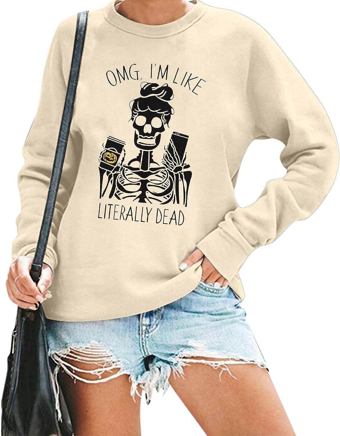 Women Skull Sweatshirt Casual Coffee Cup Sweatshirt