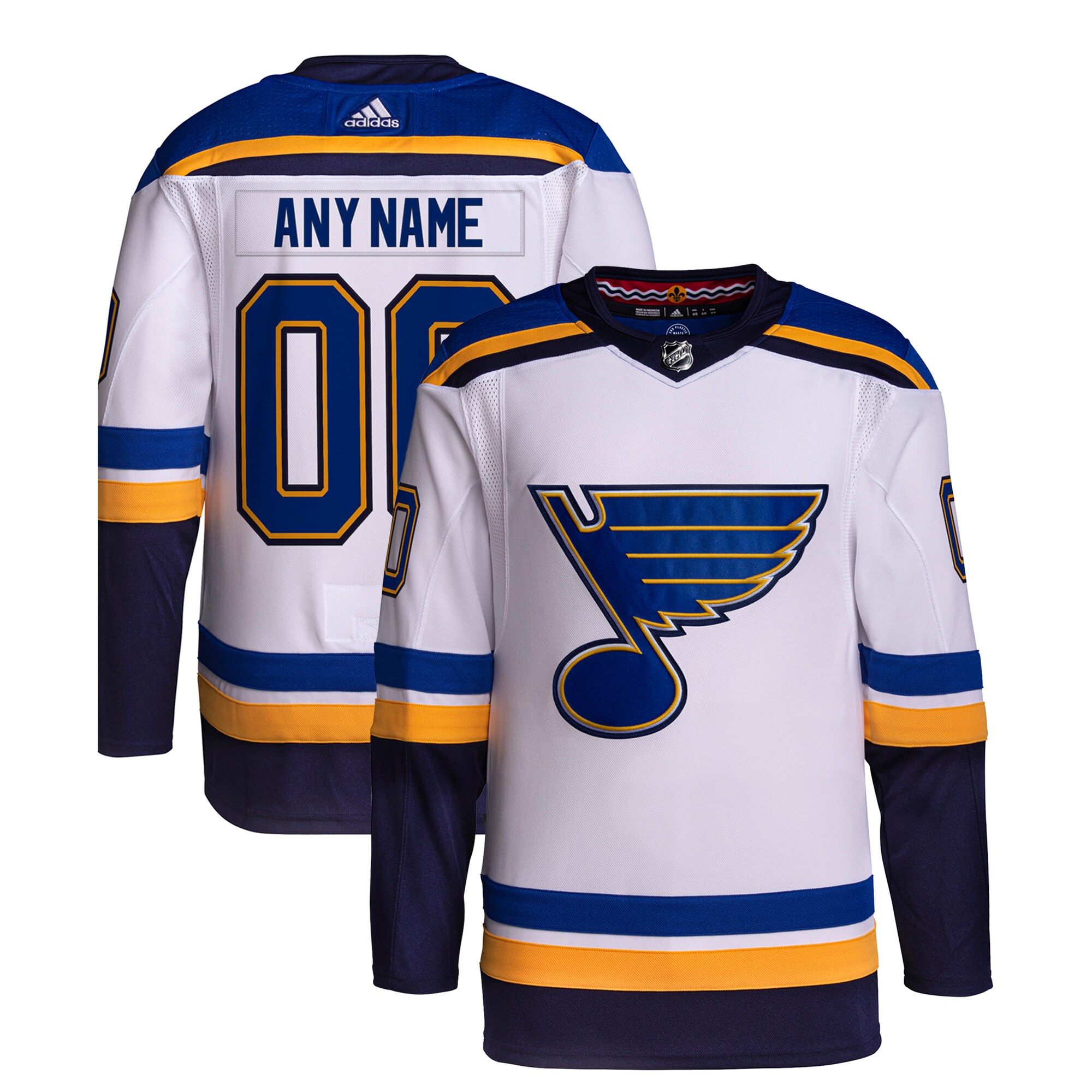 Men's St. Louis Blues adidas White Away Custom Primegreen Authentic Pro Jersey