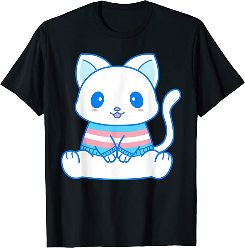 Cute Kawaii Trans Cat – Transgender Trans Flag Kitten T-Shirt