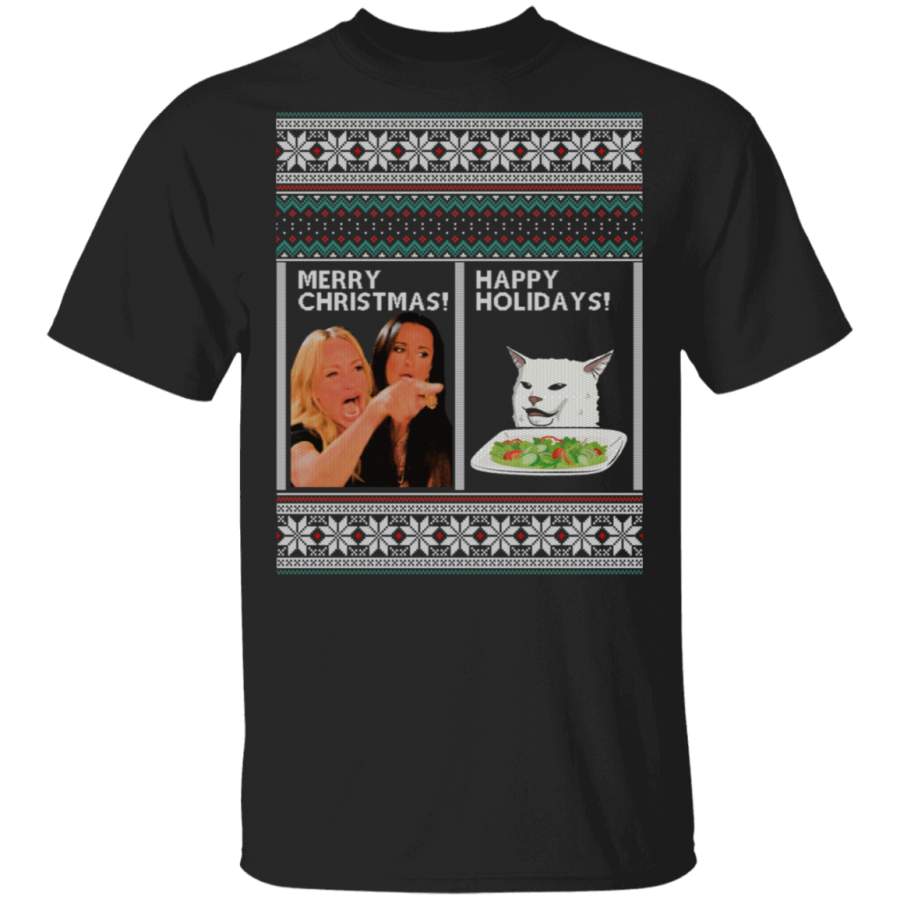 Woman Yelling at a Cat Meme Ugly Christmas Sweater T-Shirt