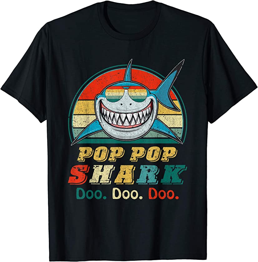 Vintage Retro Pop Pop Shark Funny Family gift for Mens T-Shirt