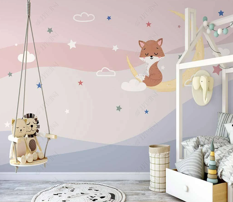 3D Cartoon Star Cloud Animal Fox Wall Mural Wallpaper Lqh 356