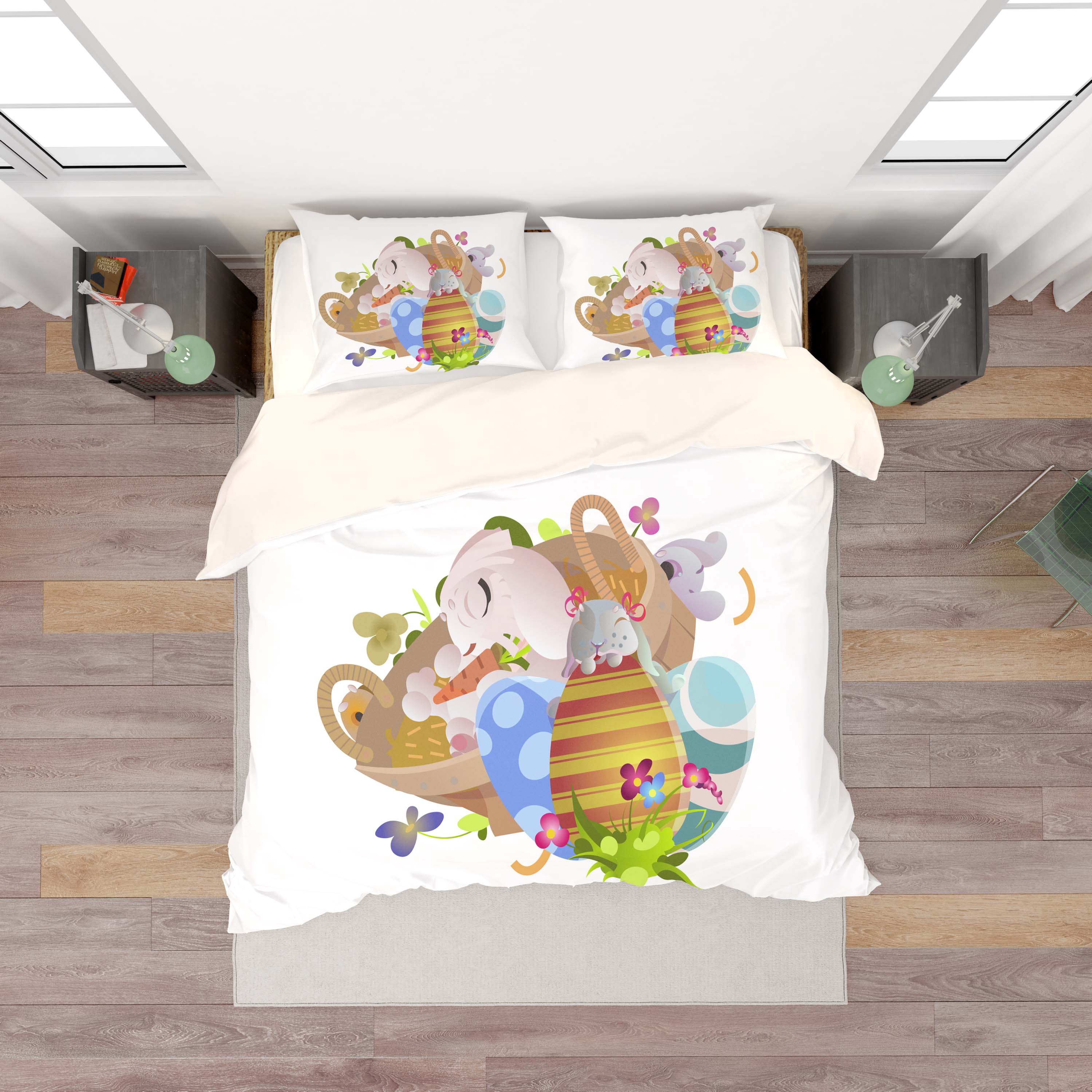 3D White Rabbit Basket Floral Eggs Quilt Cover Set Bedding Set Duvet Cover Pillowcases Sf36