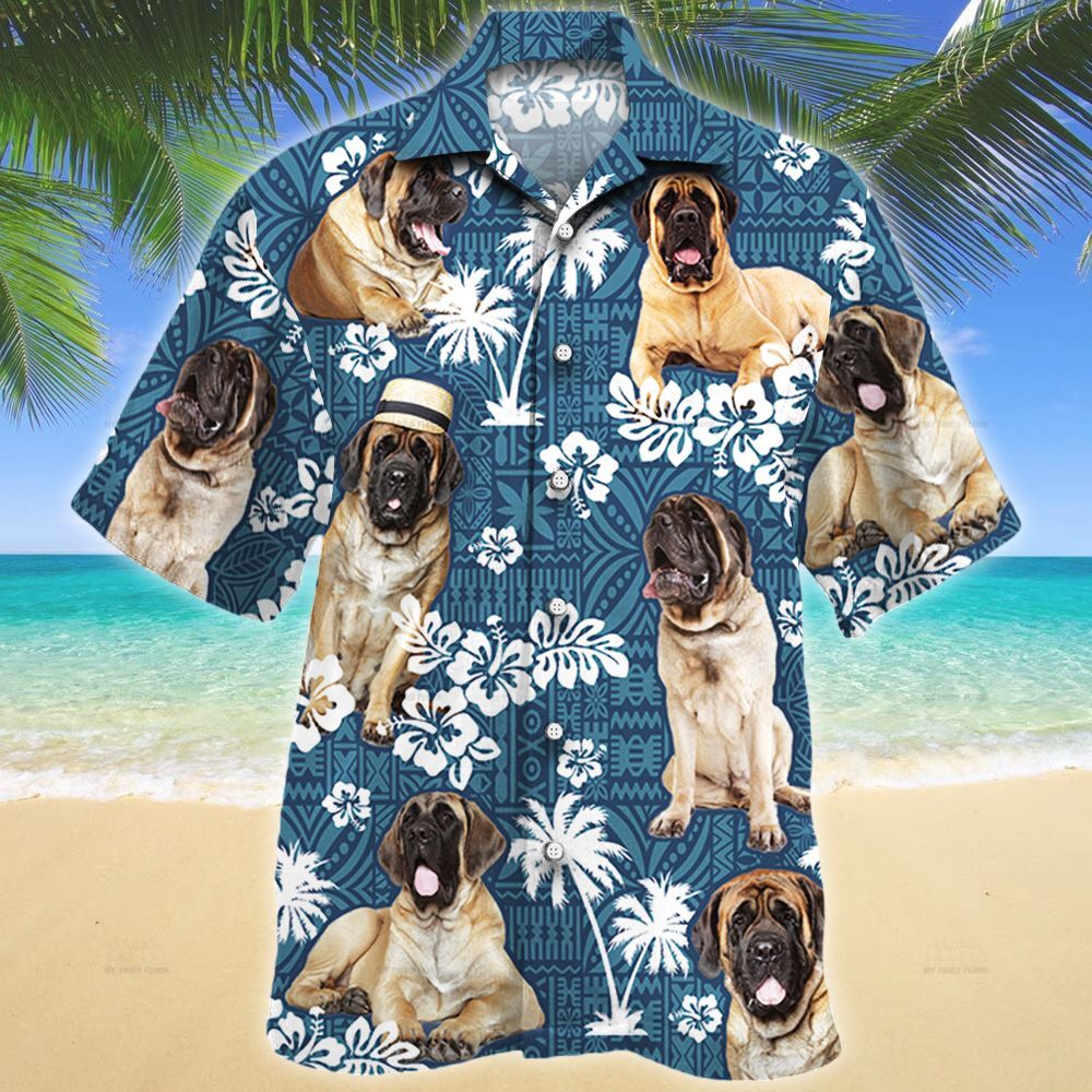 Mastiff Dog Lovers Blue Tribal Pattern Hawaiian Shirt Ha14656