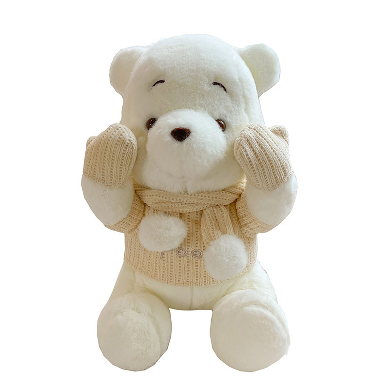 50cm Kawaii Bears Plush Toys White Polar Bear Winning Bear Wearing Sweater Christmas Family Gift Free Delivery Service alx