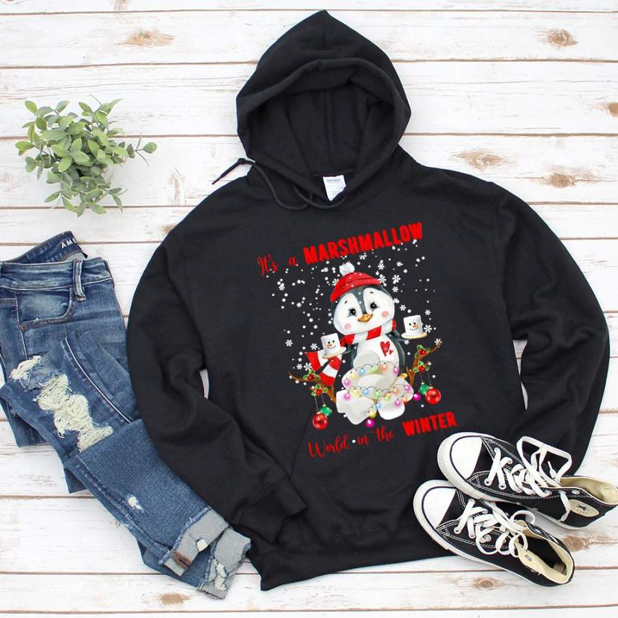 Penguin santa marshmallow world in the winter great gift for penguin lover snow winter black hoodie for men and women S-5XL