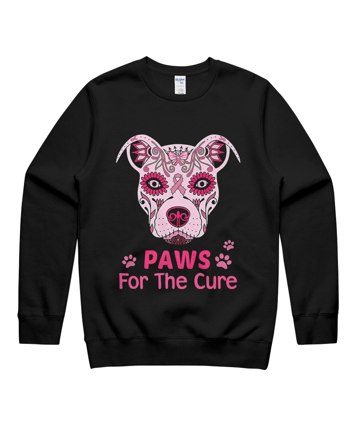 Sugarskull Pitbull Breast Cancer Awareness Paws For The Cure Premium Halloween Unisex Crewneck Sweatshirt