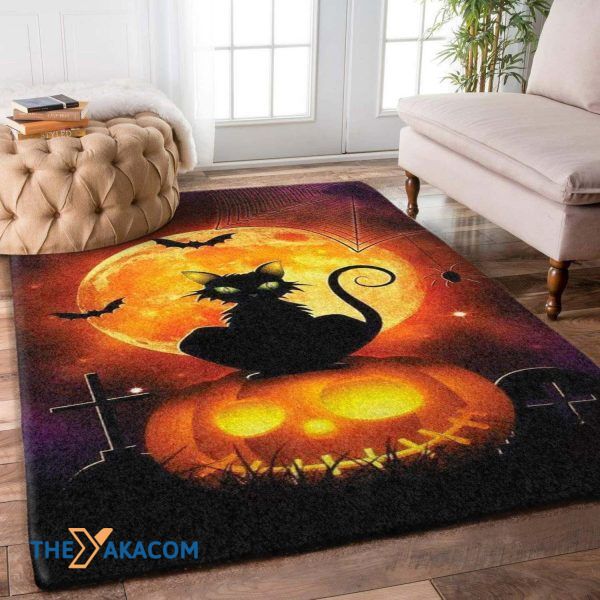 Cat Pumpkin And Moon Happy Halloween Rectangle Area Rug Floor Decor