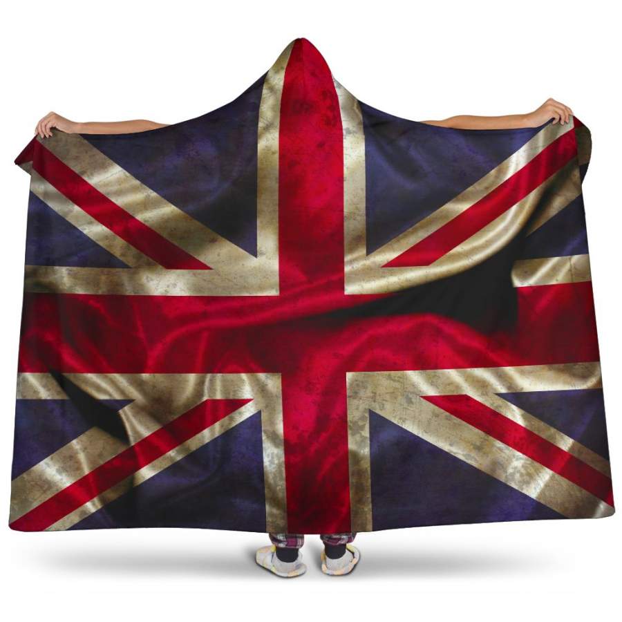 Wrinkled Union Jack British Flag Print Hooded Blanket