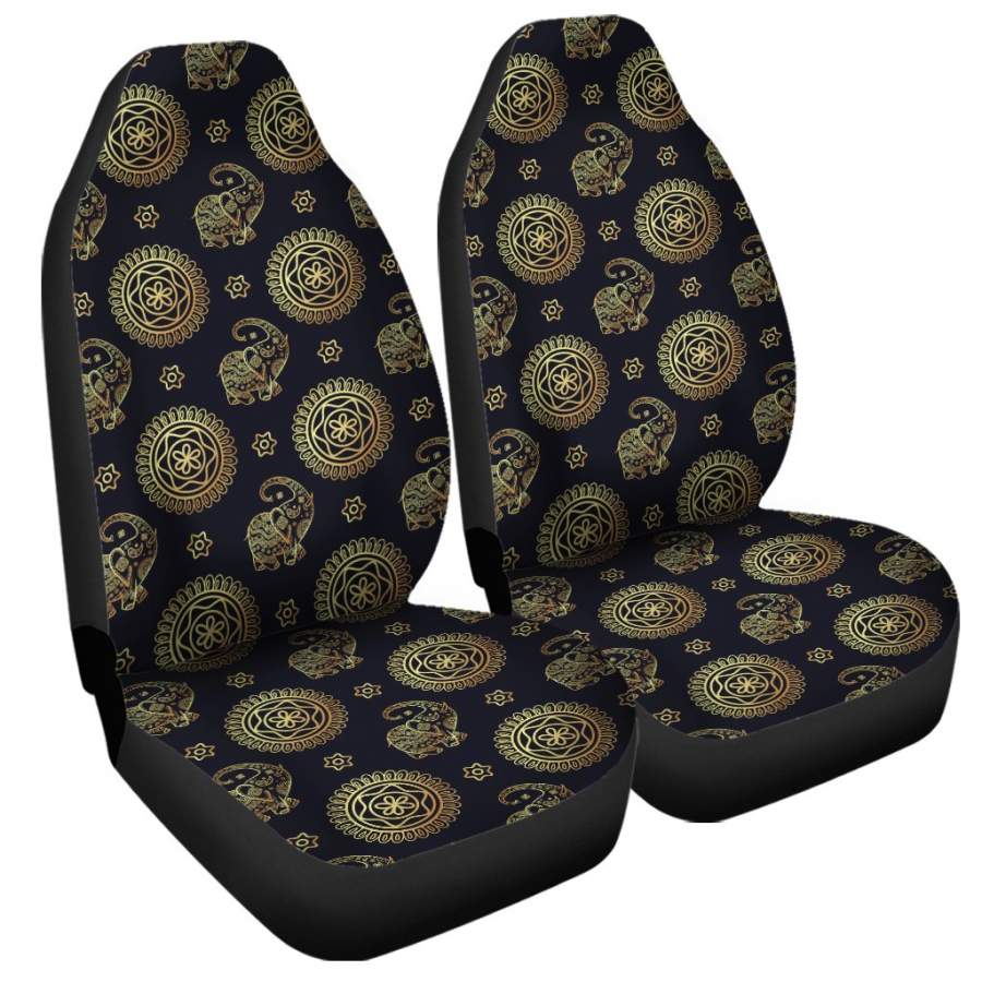 Blue And Gold Tribal Elephant Print Universal Fit Car Seat Covers