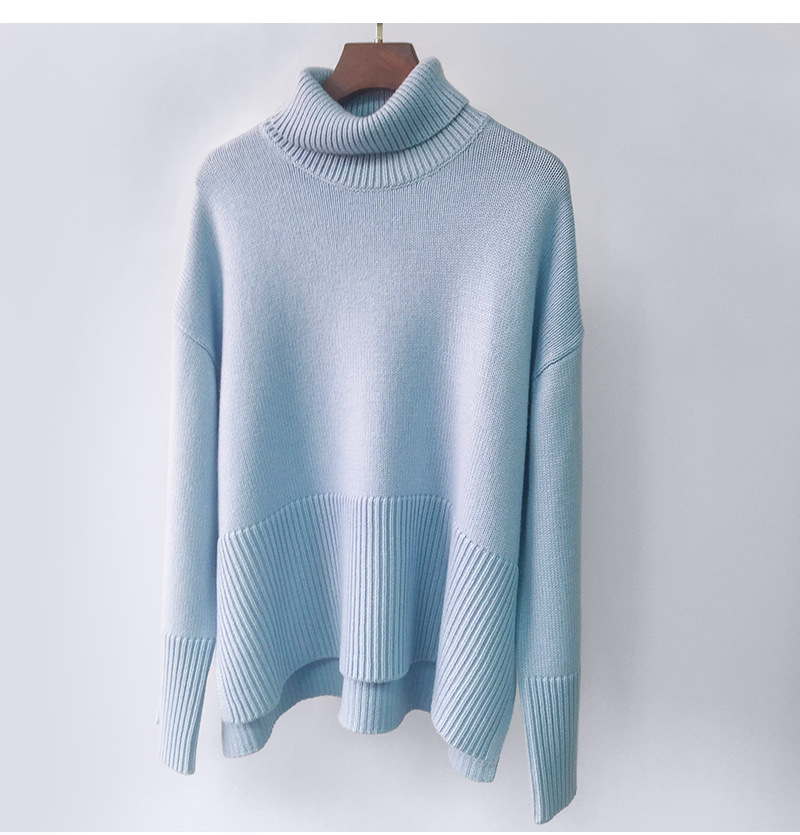 Women Cashmere Turtleneck Knitted Sweater Blended Ladies Long Sleeve Side Split Knitwear Fashion Pullover 2021 New Autumn Winter alx