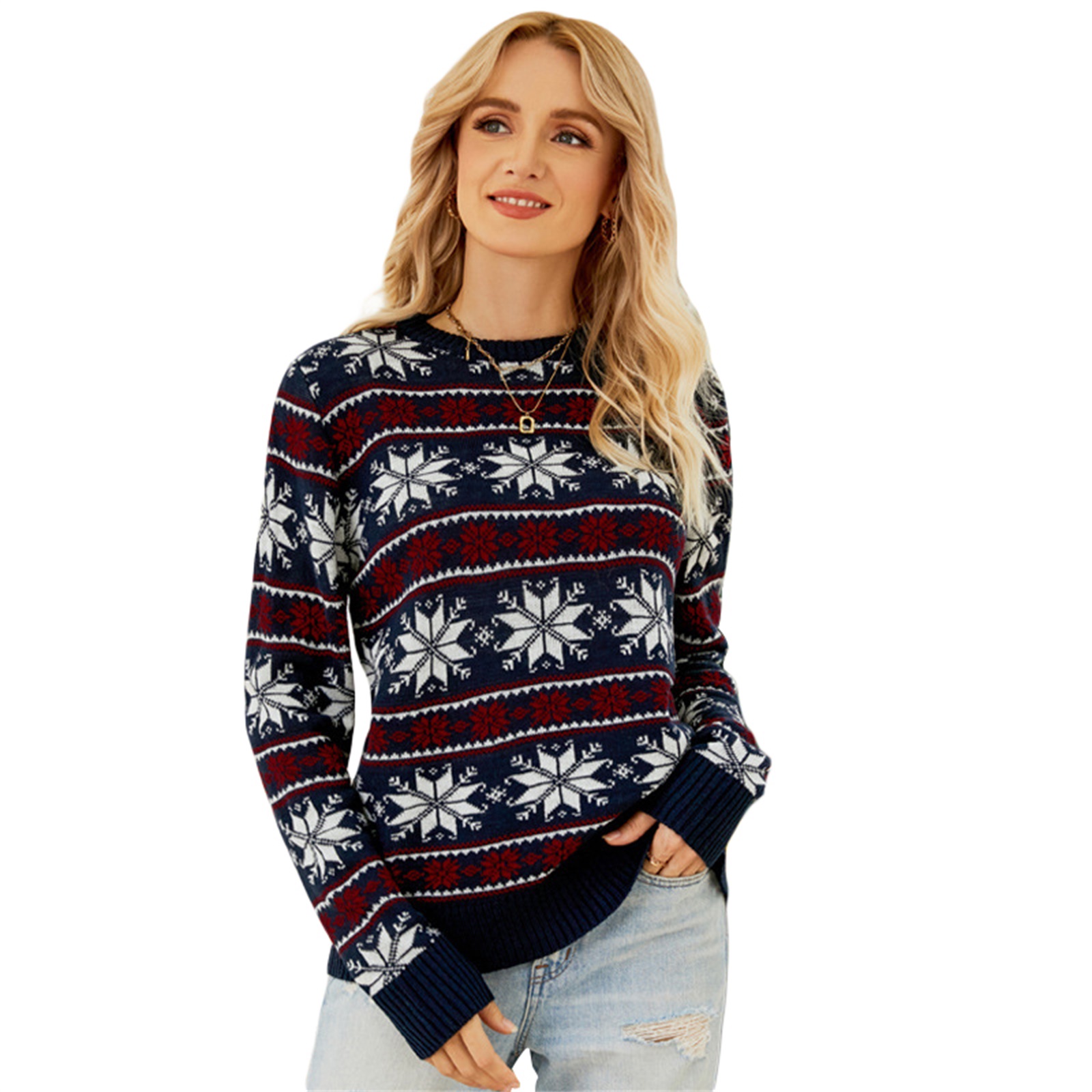 Ugly Christmas Sweaters for Women Long Sleeve Round Neck Snowflake Sweater Warm Chunky Knitting Pullover Sweater alx