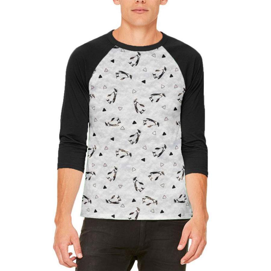 Retro Penguin Pattern Mens Raglan T Shirt