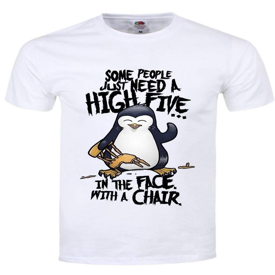 Psycho Penguin High Five Men’s Short Sleeve T-Shirt White