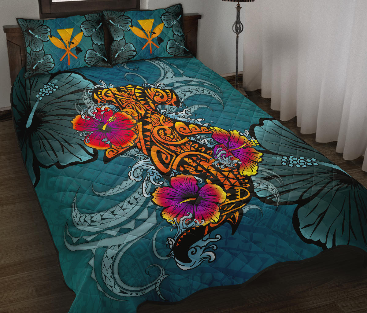 Alohawaii Home Set – Quilt Bed Set Kanaka Maoli (Hawaiian) - Polynesian Hammerhead Shark Hibiscus A24