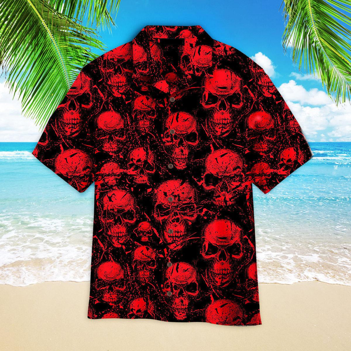 Red Horor Skull Looking For Halloween Hawaiian Shirt, Halloween Shirt, Gift For Halloween Day