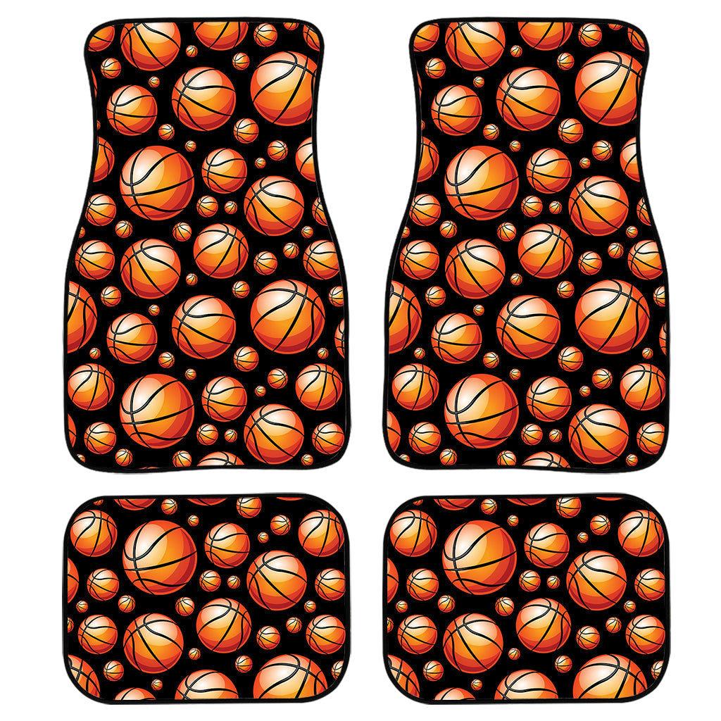 Black Basketball Pattern Print Front And Back Car Floor Mats, Front Car Mat