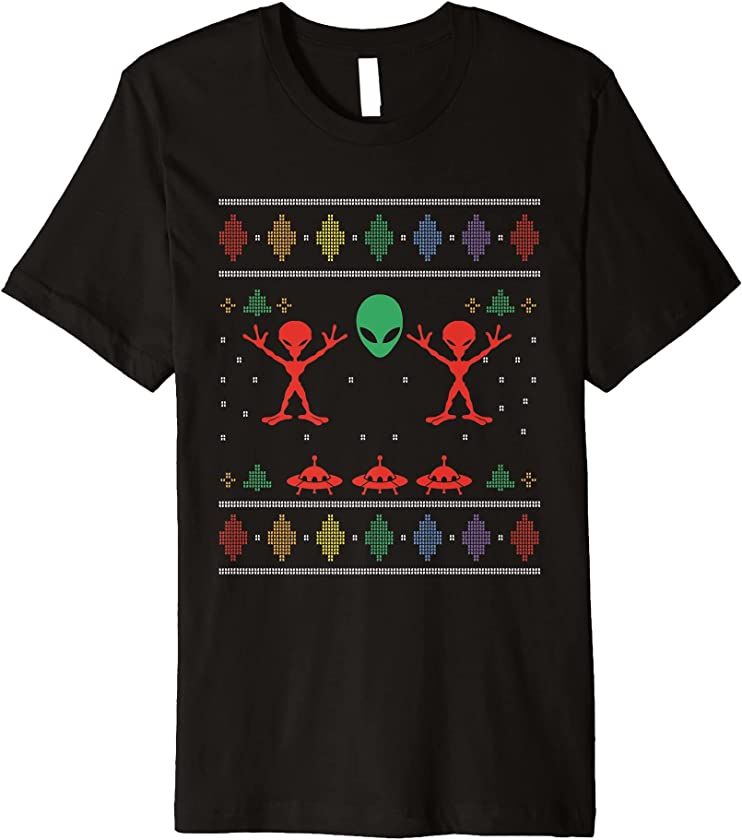 Ugly Christmas UFO Alien Santa Claus New Year Spaceship Premium T-Shirt