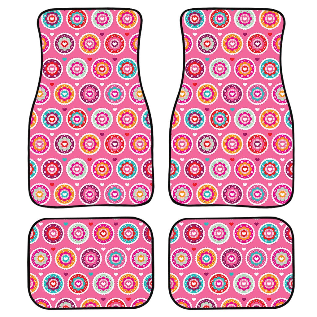 Pink Girly Flower Pattern Print Front And Back Car Floor Mats, Front Car Mat