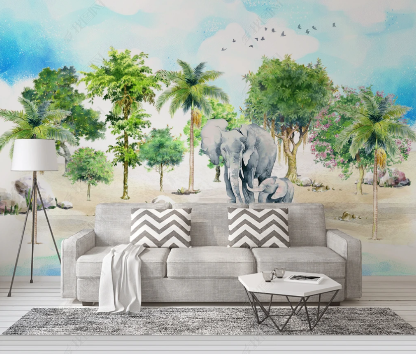 3D Watercolor Forest Animal Elephant Wall Mural Wallpaper Lqh 88