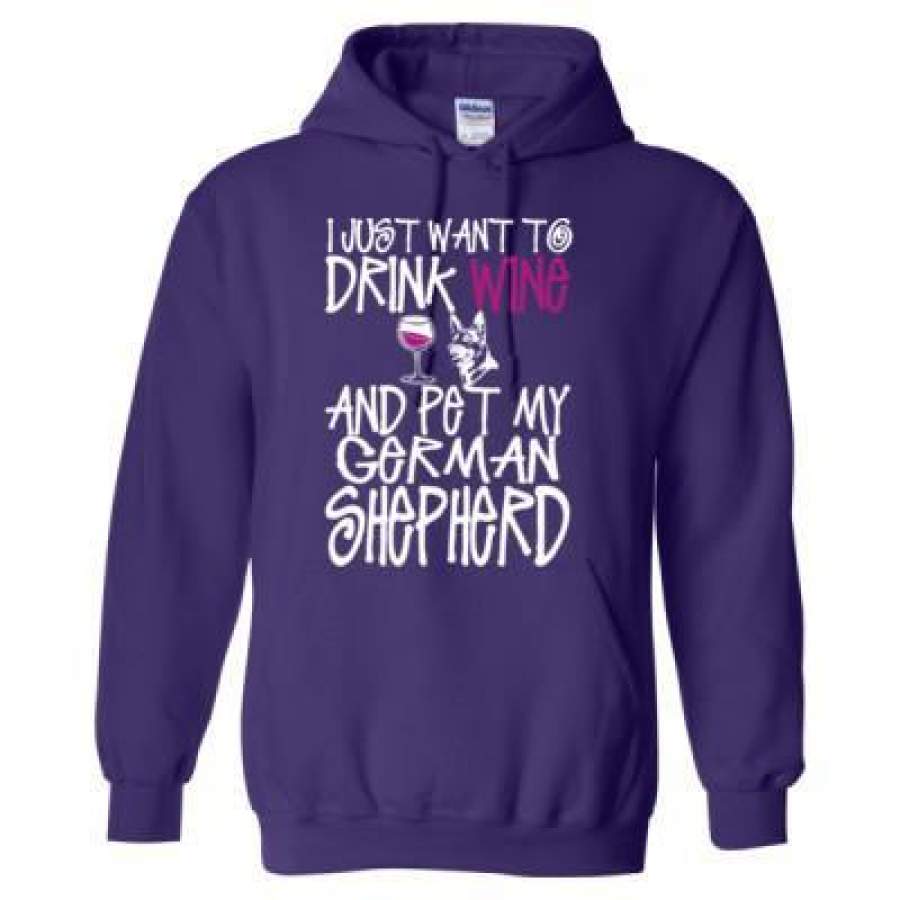 AGR I Just Want To Drink Wine And Pet My German Shepherd Dog – Heavy Blend™ Hooded Sweatshirt