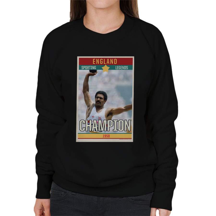Sporting Legends Poster England Daley Thompson Champion 1984 Olympics Women’s Sweatshirt
