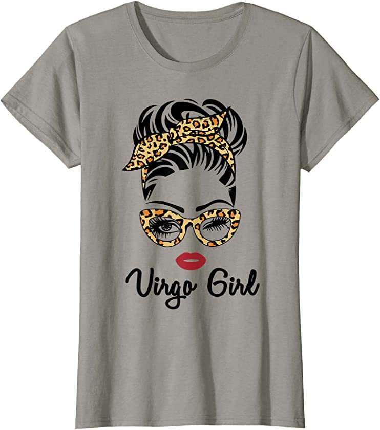 Virgo Girl Woman Face Leopard Bandana Wink Eye T-Shirt