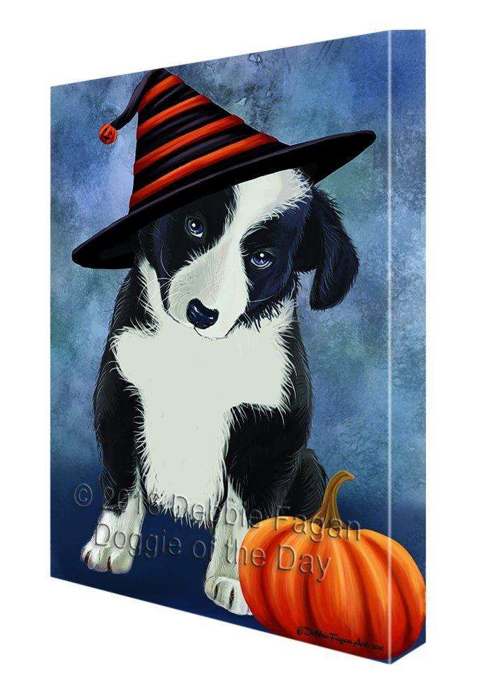 Happy Halloween Border Collie Dog Wearing Witch Hat With Pumpkin Canvas Wall Art