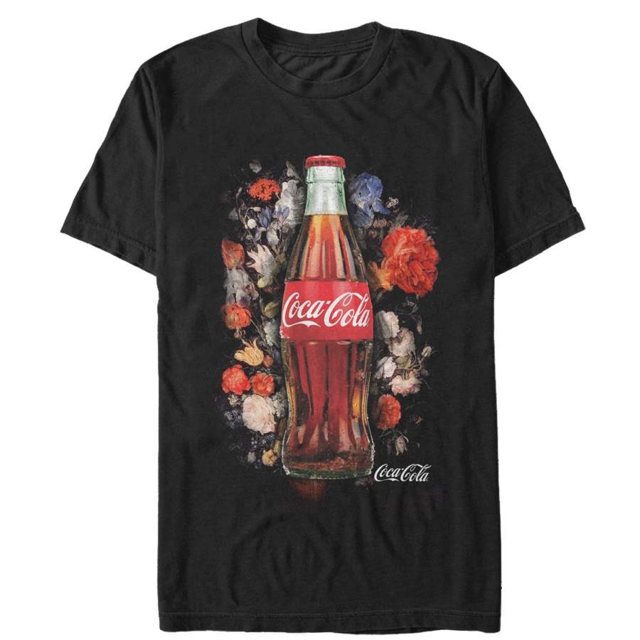 Coca Cola Men’s Bottle Floral Print  T Shirt Black