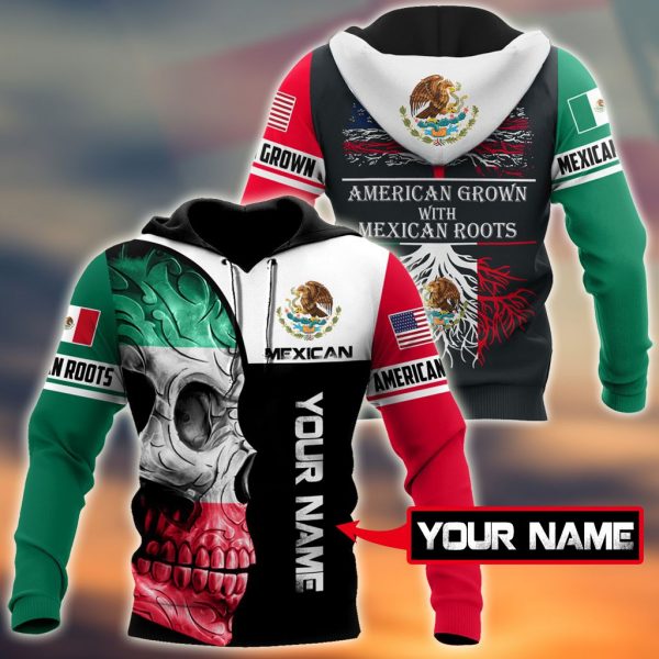Mexican Skull-American Grown With American Roots 3D All Over Printed Shirts Dqb10092003