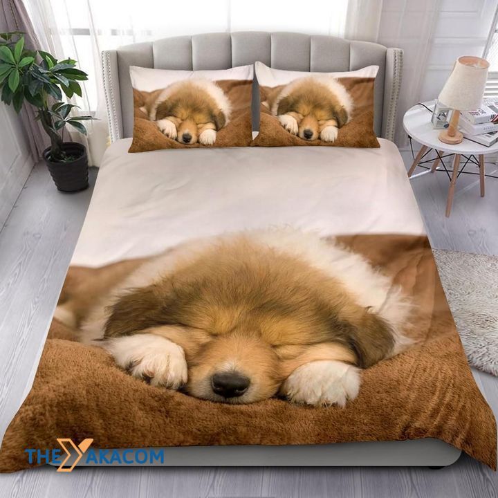 Rough Collie Puppy Set Comforter Duvet Cover With Two Pillowcase Bedding Set