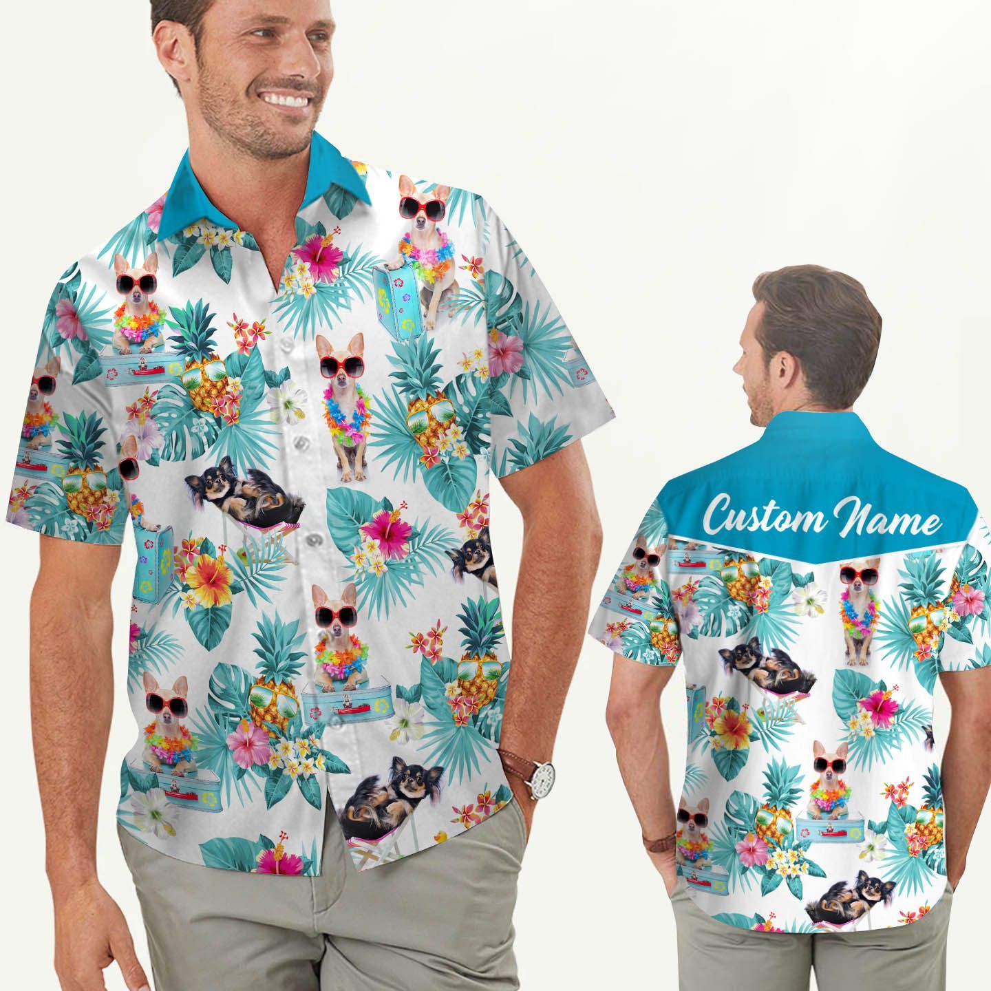 Beach Shirt Custom Name Chihuahua Tropical Hawaiian Shirt For Men For Dog Lovers